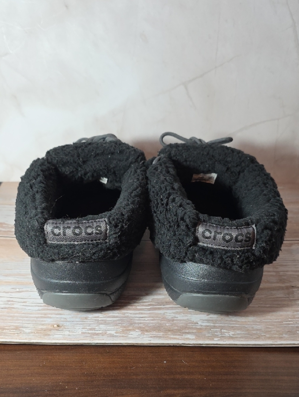 CROCS Black Fuzzy Lined, Convertable, Slip-Ons - Picture 2 of 9